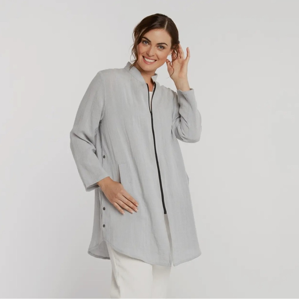 Fridaze washable Elegant Gray Women's Linen zip Top New